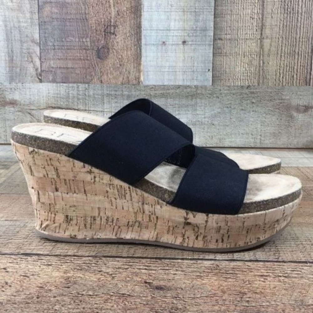 Beach By Mattise Bare All Black‎ Cork Wedge Sandals